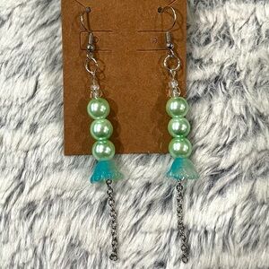 Elegant Green and Blue Beaded Silver Earrings